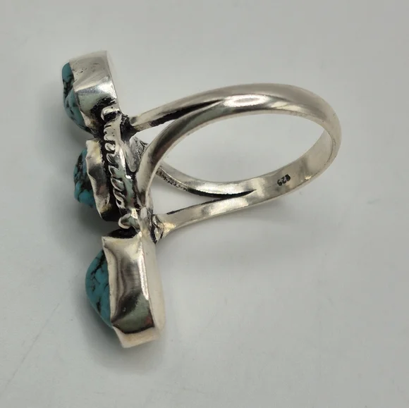 Native American Navajo Turquoise Nuggets Sterling Silvern Ring. Size 9.5 - Picture 5 of 6
